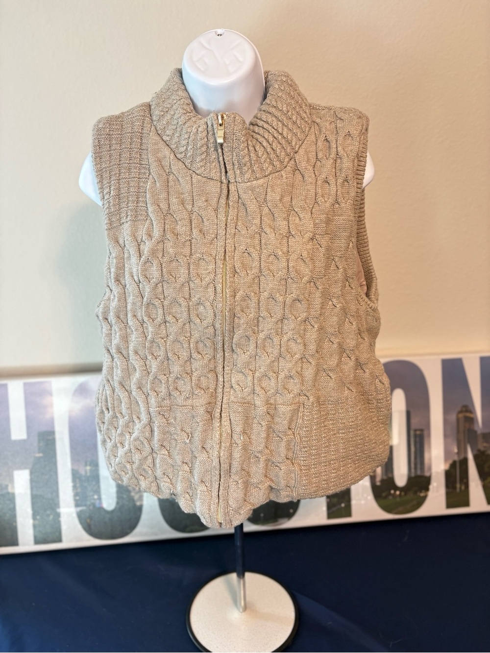 Joie Cable Knit Zip-Up Vest in Beige